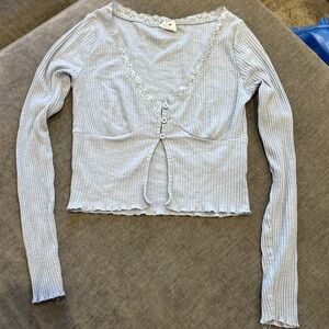 Cotton On Lace-Trimmed Ribbed Top - Light Blue